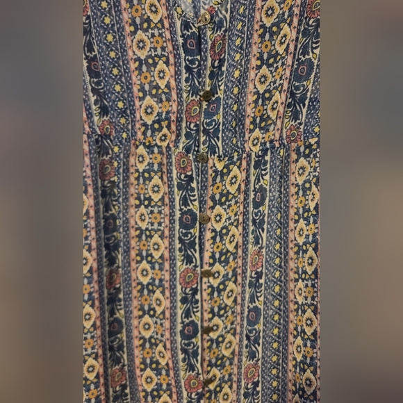 Xhilaration Blue Cream Sundress/Maxi dress with Flutter Sleeves - Picture 2 of 11